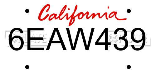 6EAW439 California License Plate