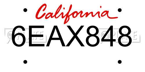 6EAX848 California License Plate