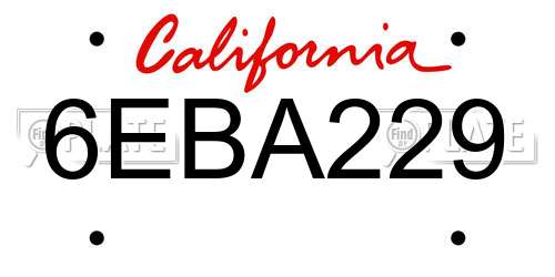 6EBA229 California License Plate