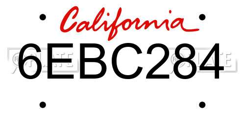 6EBC284 California License Plate