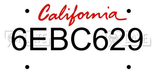 6EBC629 California License Plate