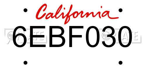6EBF030 California License Plate
