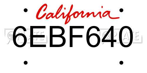 6EBF640 California License Plate