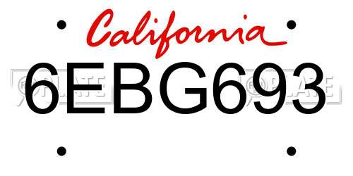 6EBG693 California License Plate
