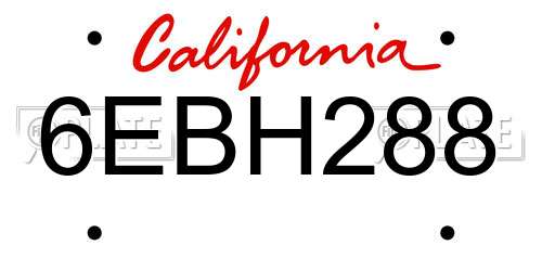 6EBH288 California License Plate