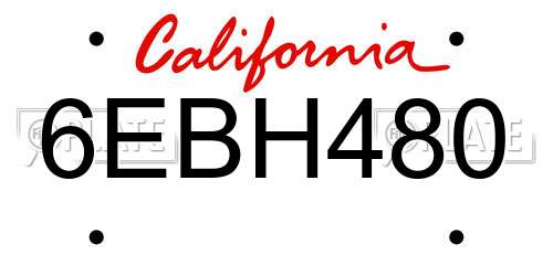 6EBH480 California License Plate