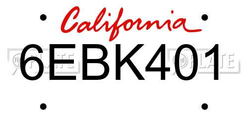 6EBK401 California License Plate