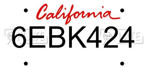6EBK424 California License Plate