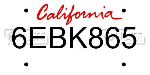 6EBK865 California License Plate
