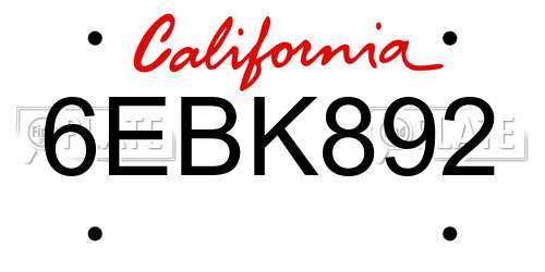 6EBK892 California License Plate