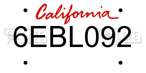 6EBL092 California License Plate