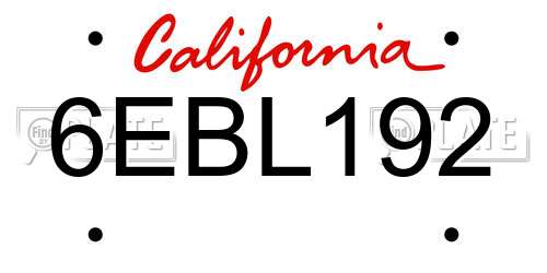 6EBL192 California License Plate