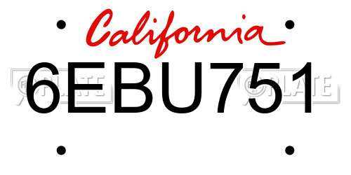 6EBU751 California License Plate