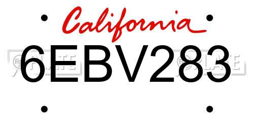 6EBV283 California License Plate