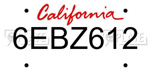6EBZ612 California License Plate