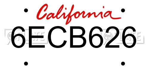6ECB626 California License Plate
