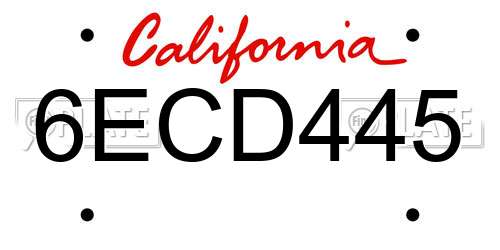 6ECD445 California License Plate
