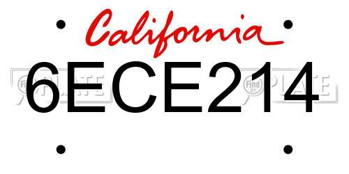 6ECE214 California License Plate