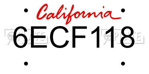 6ECF118 California License Plate