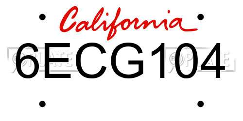 6ECG104 California License Plate