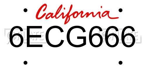 6ECG666 California License Plate