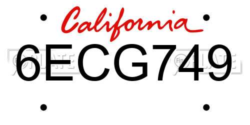 6ECG749 California License Plate