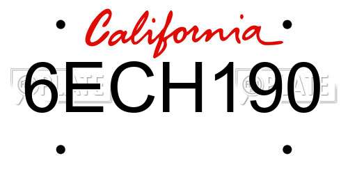 6ECH190 California License Plate