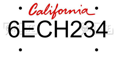 6ECH234 California License Plate