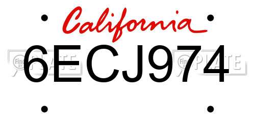 6ECJ974 California License Plate