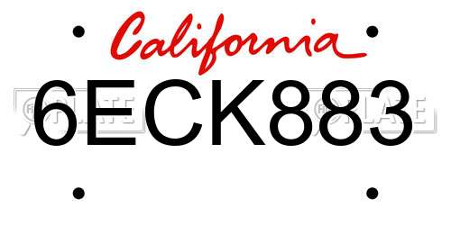6ECK883 California License Plate