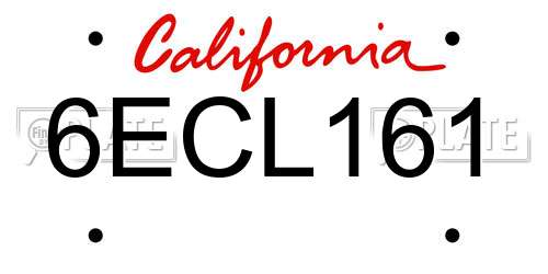 6ECL161 California License Plate
