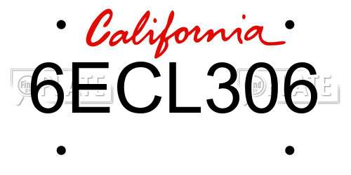 6ECL306 California License Plate