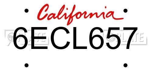 6ECL657 California License Plate