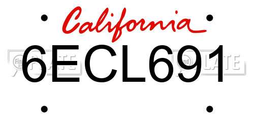 6ECL691 California License Plate