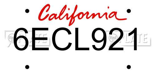 6ECL921 California License Plate