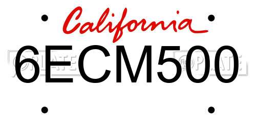 6ECM500 California License Plate