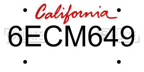 6ECM649 California License Plate