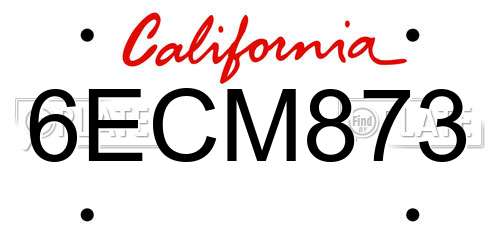 6ECM873 California License Plate