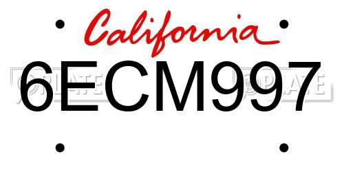 6ECM997 California License Plate