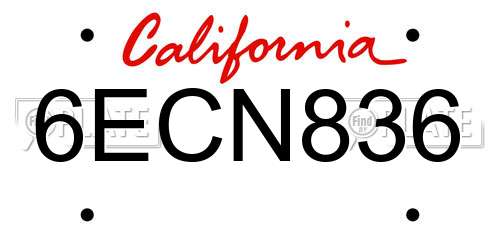 6ECN836 California License Plate