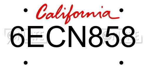 6ECN858 California License Plate