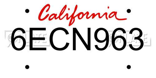 6ECN963 California License Plate