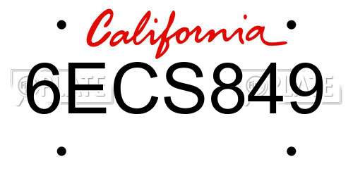 6ECS849 California License Plate
