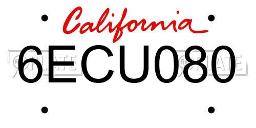 6ECU080 California License Plate