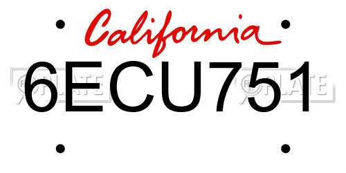 6ECU751 California License Plate