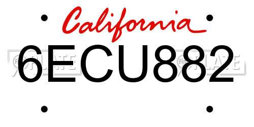 6ECU882 California License Plate