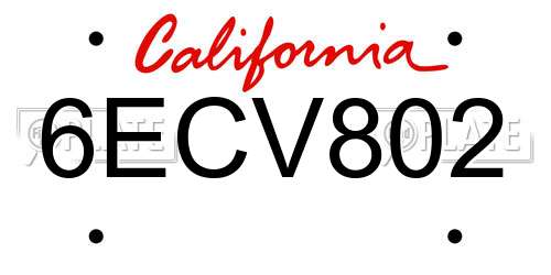 6ECV802 California License Plate