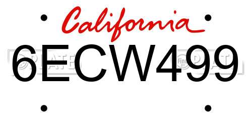 6ECW499 California License Plate