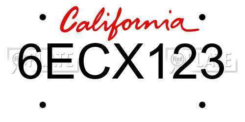 6ECX123 California License Plate