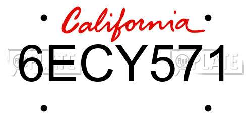 6ECY571 California License Plate